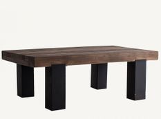 Table basse TELLO — pin recyclé, noir & plateau naturel