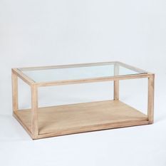 Table basse verre et bois massif blanc voilé Orina L 110 cm