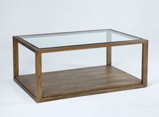 Table basse verre et bois massif foncé 110 cm