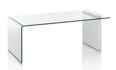 Table basse verre transparent et pied bois blanc Luni L 110 cm