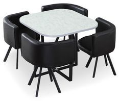 Table bois effet marbre et 4 chaises similicuir noir Manda