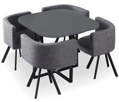 Table bois gris et 4 chaises tissu gris Manda