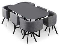 Table bois gris et 6 chaises tissu Manda