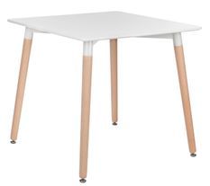 Table carrée 80cm blanc brillant et pieds bois naturel Welly