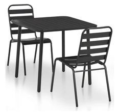 Table carrée et 2 chaises de jardin métal gris Pretty