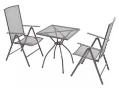 Table carrée et 2 chaises inclinables de jardin métal anthracite Brook