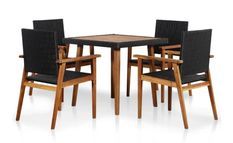 Table carrée et 4 chaises de jardin acacia clair et résine tressée Vidot