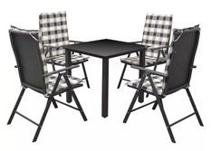 Table carrée et 4 chaises de jardin métal et résine tressée noir avec coussins Gael