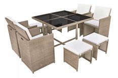 Table carrée et 4 chaises de jardin résine tressée beige Iris