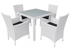 Table carrée et 4 chaises de jardin résine tressée blanc Mik