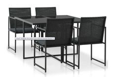 Table carrée et 4 chaises de jardin résine tressée noir et métal Malm