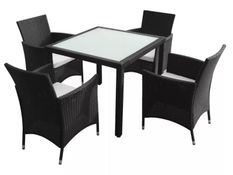 Table carrée et 4 chaises de jardin résine tressée noir Mik