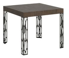 Table carrée extensible 4 à 12 places L 90 à 246 cm bois foncé et pieds métal gris foncé Gisa