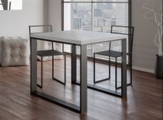 Table carrée extensible 4 à 6 places L 90 à 180 cm blanc avec cadre et pieds métal anthracite Likro