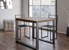 Table carrée extensible 4 à 6 places L 90 à 180 cm bois foncé avec cadre et pieds métal anthracite Likro