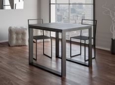 Table carrée extensible 4 à 6 places L 90 à 180 cm gris béton avec cadre et pieds métal anthracite Likro
