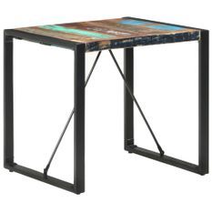 Table carrée industrielle 80x80x75 cm bois recyclé massif et métal noir Vosa