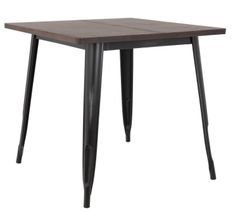 Table carrée industrielle acier brillant noir et plateau pin massif foncé Kontoir 80 cm