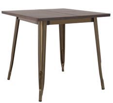 Table carrée industrielle acier bronze et plateau pin massif foncé Kontoir 80 cm