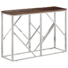 Table console argenté acier inoxydable et bois de mélèze massif