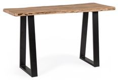 Table console bois d'acacia et pieds acier noir Amaly 130 cm