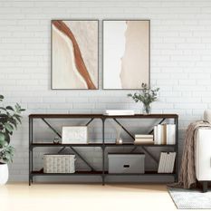 Table console chêne marron 160x30x75cm bois d'ingénierie et fer