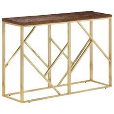 Table console doré acier inoxydable et bois de mélèze massif