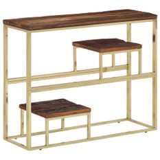 Table console doré acier inoxydable et bois de mélèze massif
