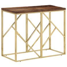 Table console doré acier inoxydable et bois de mélèze massif