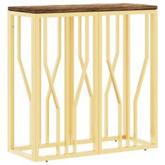 Table console doré acier inoxydable et bois massif récupération