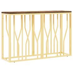 Table console doré acier inoxydable et bois massif récupération