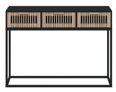 Table console en bois naturel avec 3 tiroirs et pieds en métal noir 105 cm - Modèle Bolivia