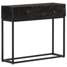 Table console noir 90x30x76 cm bois massif de manguier et fer