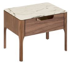 Table d'appoint 1 tiroir Blazer 55 cm - Noyer et porcelaine blanche effet Marbre