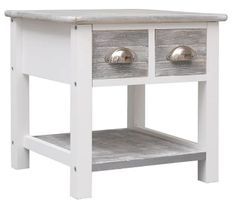 Table d'appoint 2 tiroirs paulownia massif gris et blanc Amatar