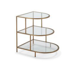 Table d'appoint 3 niveaux verre transparent et métal doré Vera
