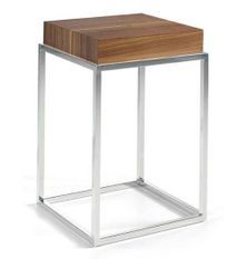 Table d'appoint carrée bois plaqué noyer et acier inoxydable Gucca