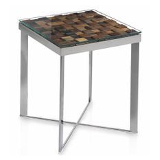 Table d'appoint carrée bois recyclé et pieds acier inoxydable Makazy