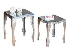 Table d'appoint carrée métal argenté Sola - Lot de 2