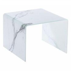 Table d'appoint carrée verre effet marbre blanc Belar