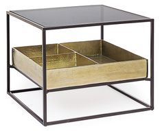 Table d'appoint carrée verre et acier bicolore Mirabel L 62 cm