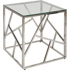 Table d'appoint carrée verre et pieds métal chromé Sally