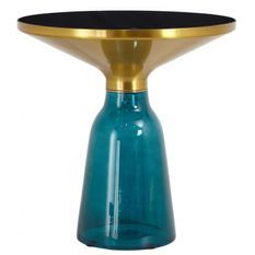Table d'appoint design verre trempé bleu et noir Kloche 56 cm