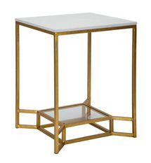 Table d'appoint double effet marbre blanc métal doré design