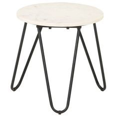 Table d'appoint effet marbre blanc et pieds métal noir Emis D 40 cm