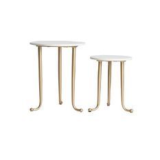 Table d'appoint marbre blanc et métal doré Sacha - Lot de 2