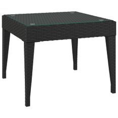 Table d'appoint noir 50x50x38 cm poly rotin et verre trempé