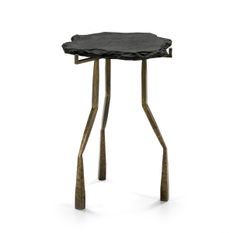 Table d'appoint pierre noir et métal doré Gina H 65 cm