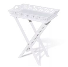 Table d'appoint rectangulaire plastique et pieds pin massif blanc Manu