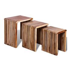 Table d'appoint rectangulaire teck massif recyclé - Lot de 3